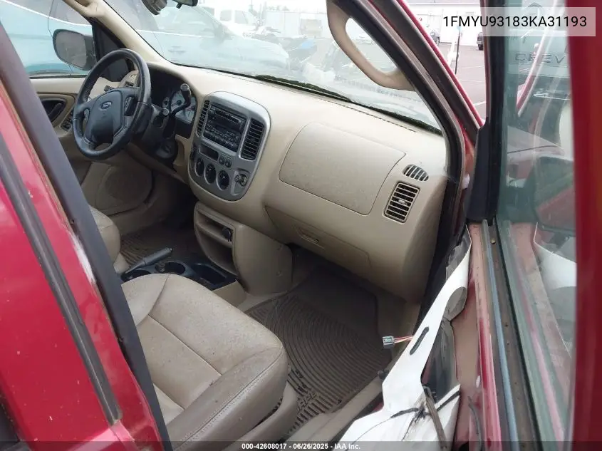 2003 Ford Escape Xlt VIN: 1FMYU93183KA31193 Lot: 42608017