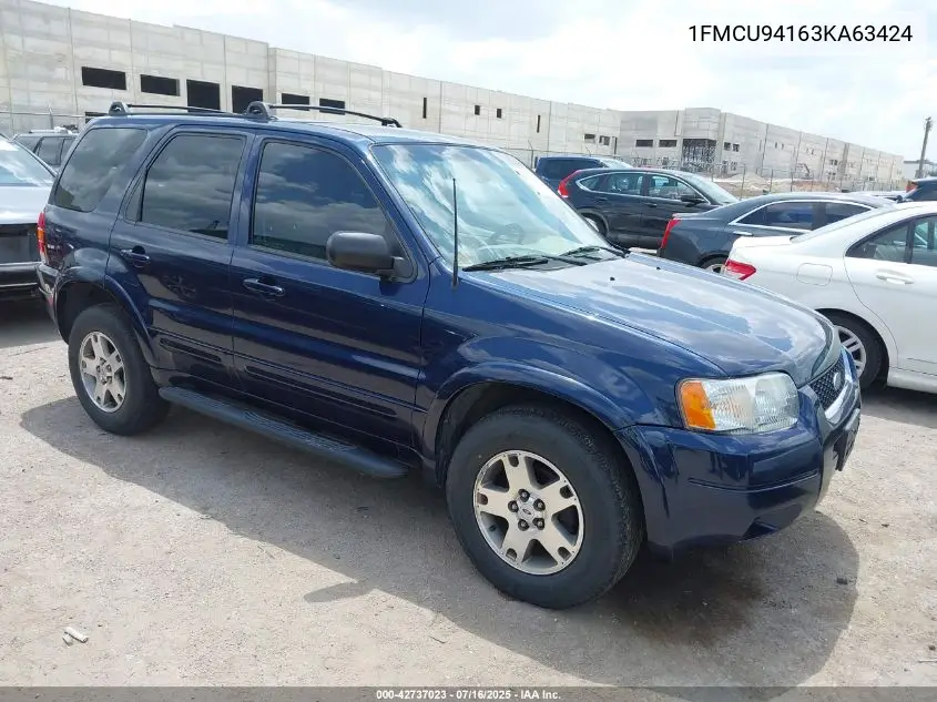 2003 Ford Escape Limited VIN: 1FMCU94163KA63424 Lot: 42737023