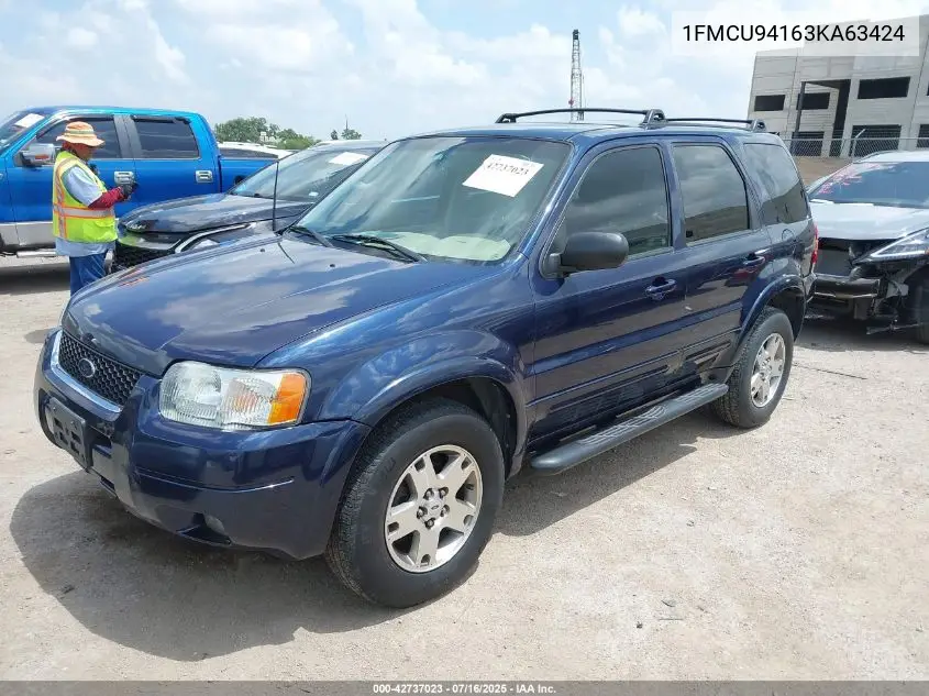 2003 Ford Escape Limited VIN: 1FMCU94163KA63424 Lot: 42737023