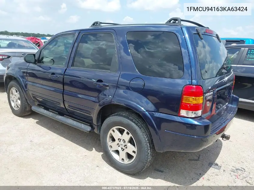 2003 Ford Escape Limited VIN: 1FMCU94163KA63424 Lot: 42737023