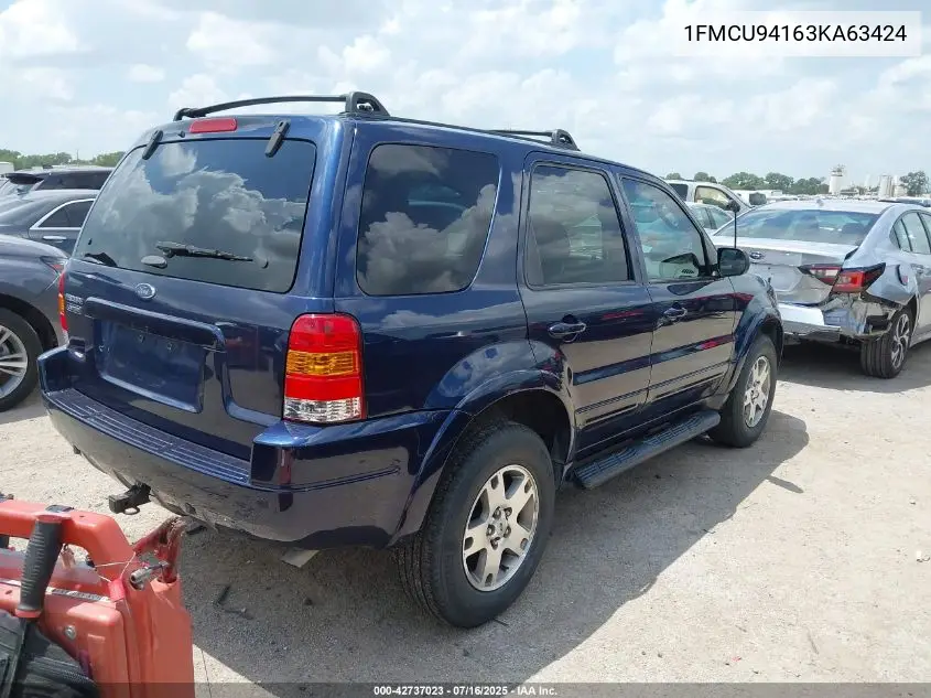 2003 Ford Escape Limited VIN: 1FMCU94163KA63424 Lot: 42737023