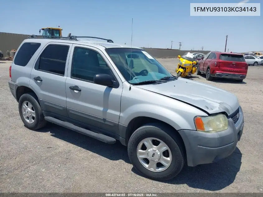 2003 Ford Escape Xlt VIN: 1FMYU93103KC34143 Lot: 42744183