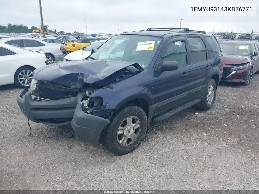 2003 Ford Escape Xlt VIN: 1FMYU93143KD76771 Lot: 42744508