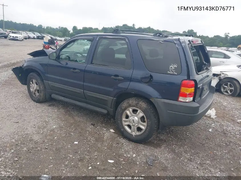 2003 Ford Escape Xlt VIN: 1FMYU93143KD76771 Lot: 42744508
