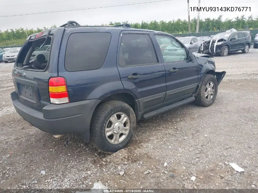 2003 Ford Escape Xlt VIN: 1FMYU93143KD76771 Lot: 42744508