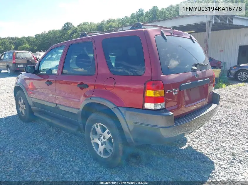 2004 Ford Escape Xlt VIN: 1FMYU03194KA16778 Lot: 42771018