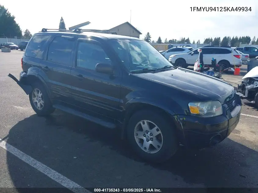 2005 Ford Escape Limited VIN: 1FMYU94125KA49934 Lot: 41735243
