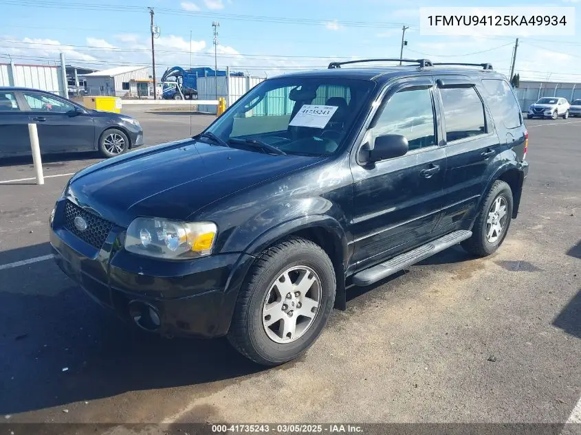 2005 Ford Escape Limited VIN: 1FMYU94125KA49934 Lot: 41735243