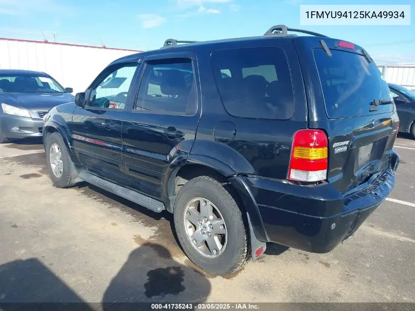 2005 Ford Escape Limited VIN: 1FMYU94125KA49934 Lot: 41735243