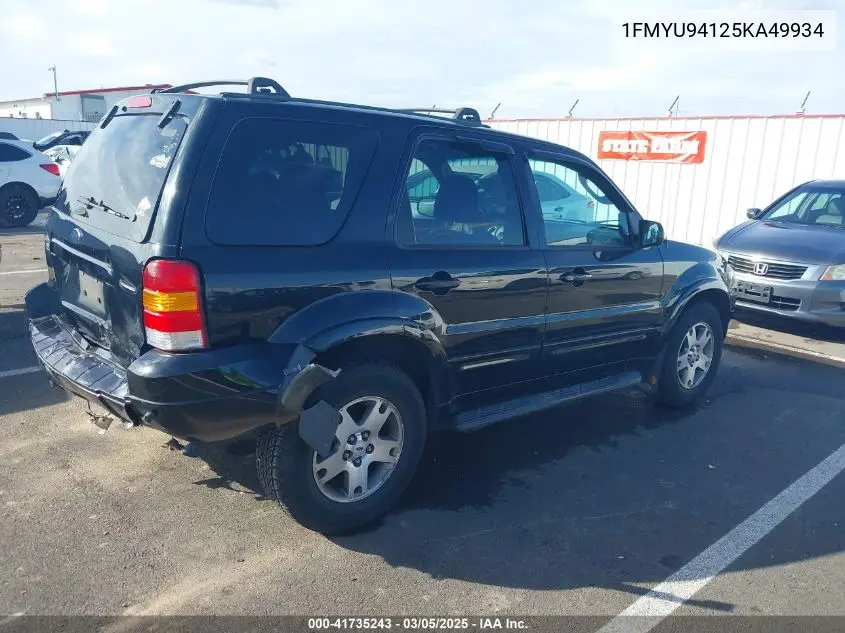 2005 Ford Escape Limited VIN: 1FMYU94125KA49934 Lot: 41735243