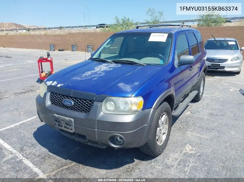 2005 Ford Escape Xlt VIN: 1FMYU03155KB63374 Lot: 42739496