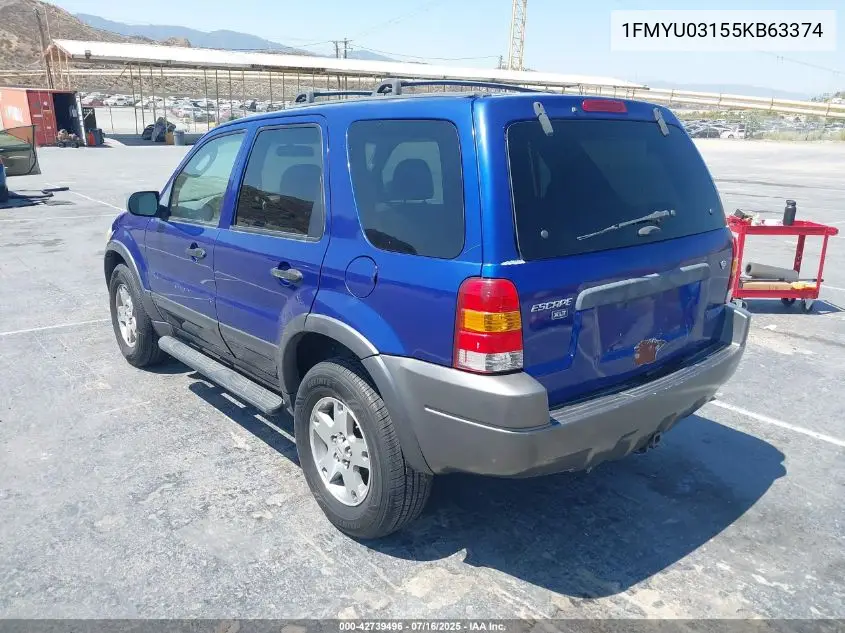 2005 Ford Escape Xlt VIN: 1FMYU03155KB63374 Lot: 42739496