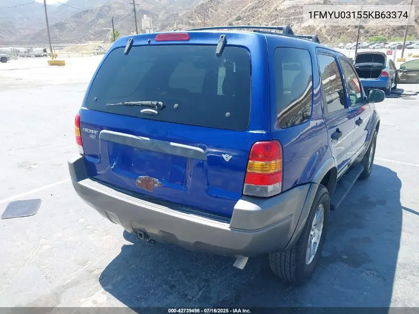 2005 Ford Escape Xlt VIN: 1FMYU03155KB63374 Lot: 42739496