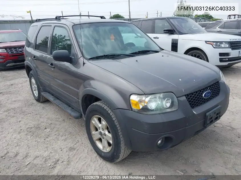 2006 Ford Escape Xlt VIN: 1FMYU03126KC40333 Lot: 12329279