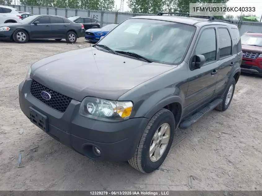 2006 Ford Escape Xlt VIN: 1FMYU03126KC40333 Lot: 12329279