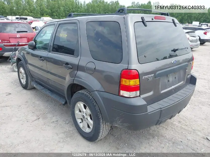 2006 Ford Escape Xlt VIN: 1FMYU03126KC40333 Lot: 12329279