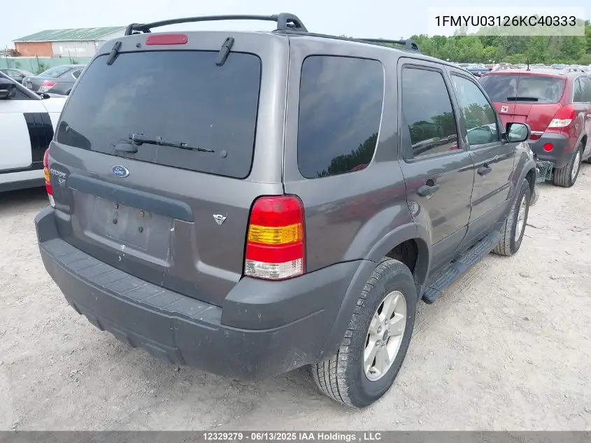 2006 Ford Escape Xlt VIN: 1FMYU03126KC40333 Lot: 12329279