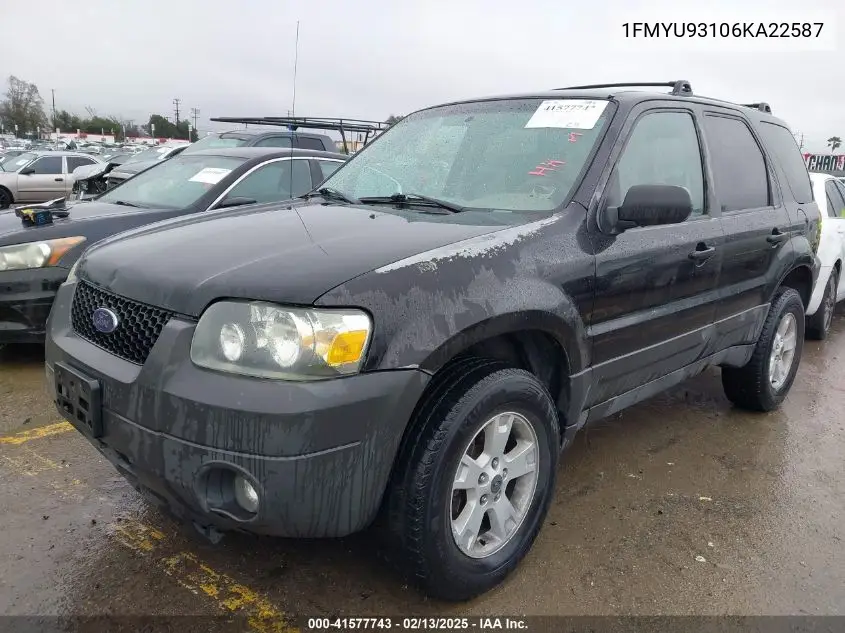 2006 Ford Escape Xlt/Xlt Sport VIN: 1FMYU93106KA22587 Lot: 41577743