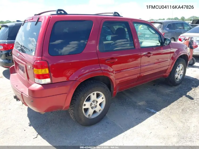 2006 Ford Escape Limited VIN: 1FMCU04116KA47826 Lot: 42245373