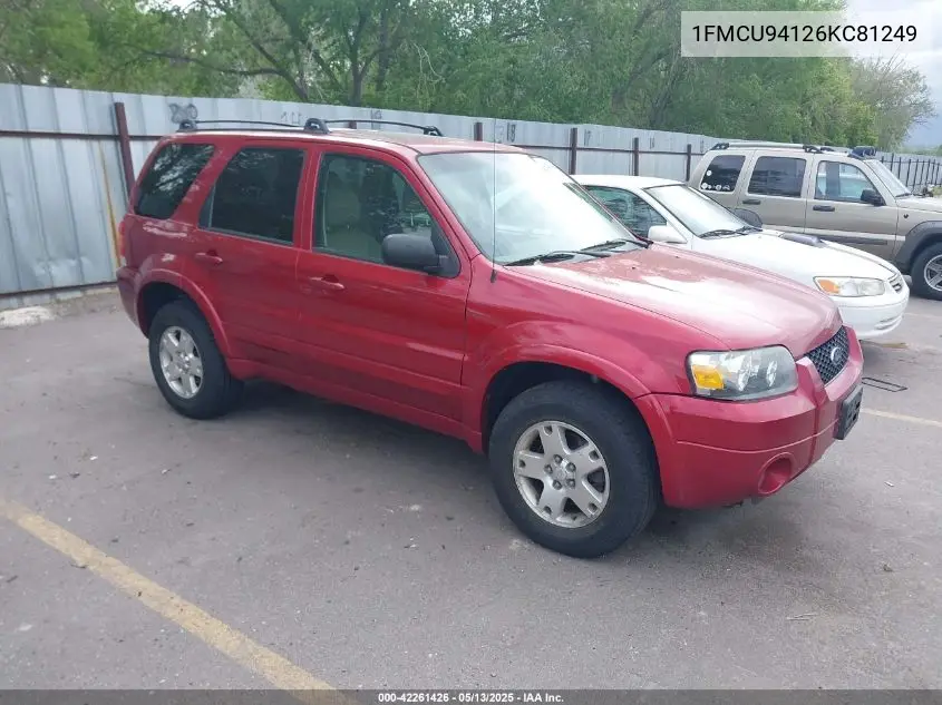 2006 Ford Escape Limited VIN: 1FMCU94126KC81249 Lot: 42261426