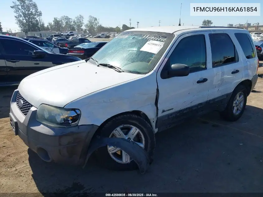 2006 Ford Escape Hybrid VIN: 1FMCU96H16KA61854 Lot: 42580035