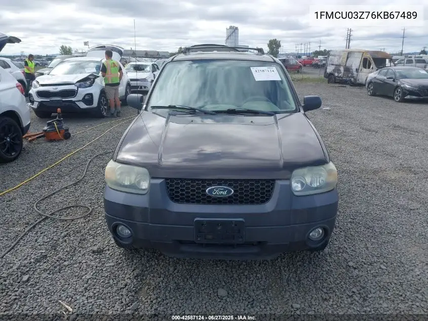 2006 Ford Escape Xlt VIN: 1FMCU03Z76KB67489 Lot: 42587124