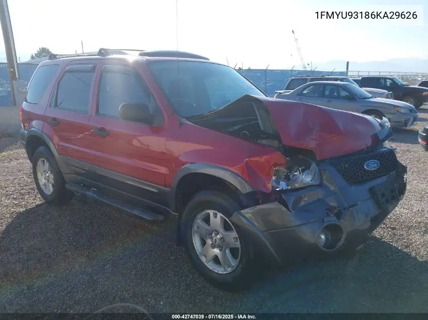 2006 Ford Escape Xlt/Xlt Sport VIN: 1FMYU93186KA29626 Lot: 42747039