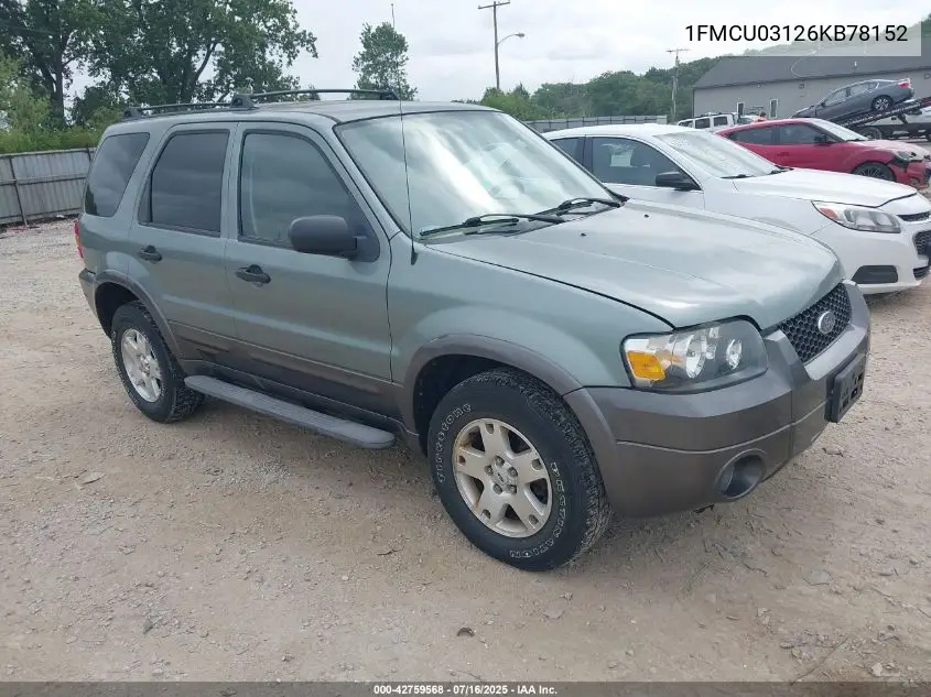 2006 Ford Escape Xlt/Xlt Sport VIN: 1FMCU03126KB78152 Lot: 42759568