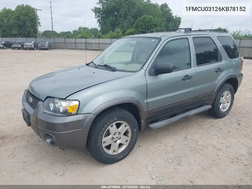 2006 Ford Escape Xlt/Xlt Sport VIN: 1FMCU03126KB78152 Lot: 42759568
