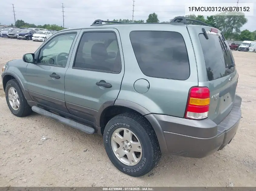 2006 Ford Escape Xlt/Xlt Sport VIN: 1FMCU03126KB78152 Lot: 42759568
