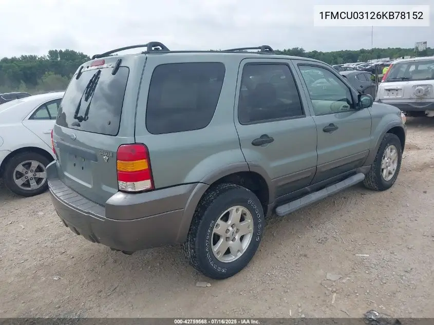 2006 Ford Escape Xlt/Xlt Sport VIN: 1FMCU03126KB78152 Lot: 42759568