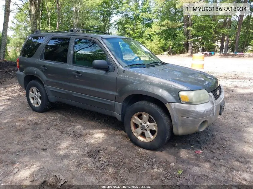 2006 Ford Escape Xlt/Xlt Sport VIN: 1FMYU93186KA18934 Lot: 42772247