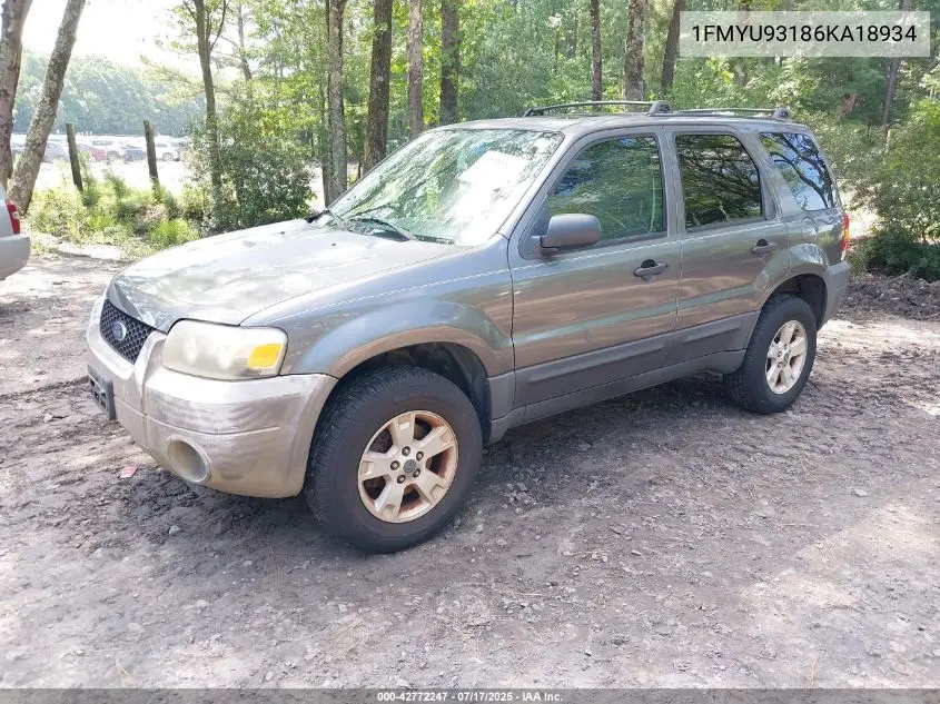 2006 Ford Escape Xlt/Xlt Sport VIN: 1FMYU93186KA18934 Lot: 42772247