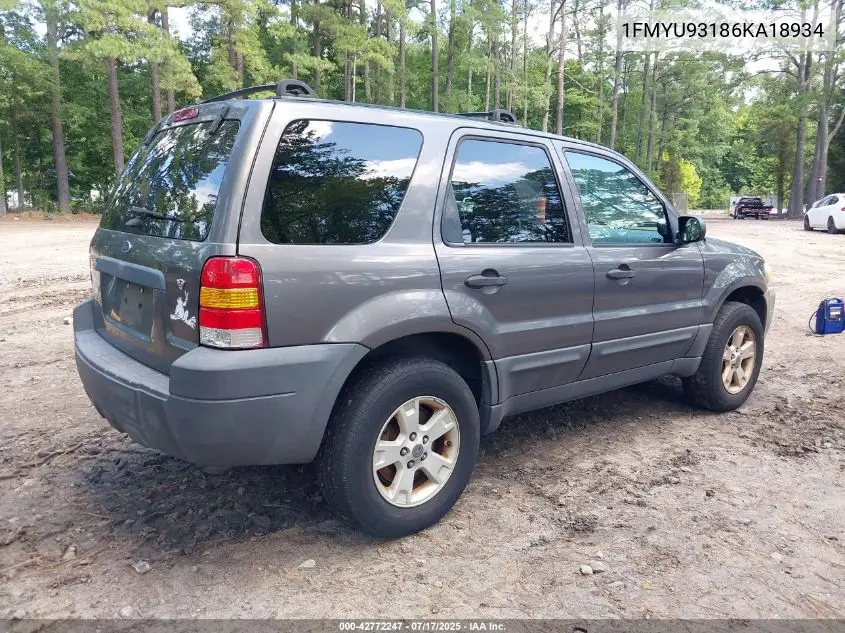 2006 Ford Escape Xlt/Xlt Sport VIN: 1FMYU93186KA18934 Lot: 42772247