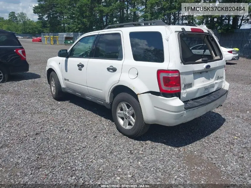 2012 Ford Escape Hybrid VIN: 1FMCU5K37CKB20484 Lot: 42779343