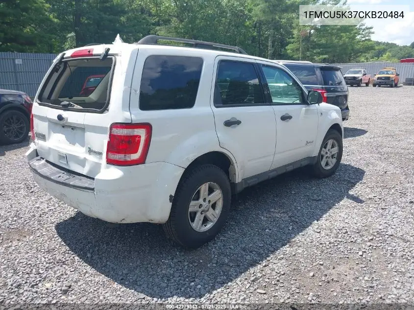 2012 Ford Escape Hybrid VIN: 1FMCU5K37CKB20484 Lot: 42779343