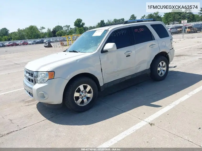 2012 Ford Escape Limited VIN: 1FMCU9EGXCKA63574 Lot: 42790751