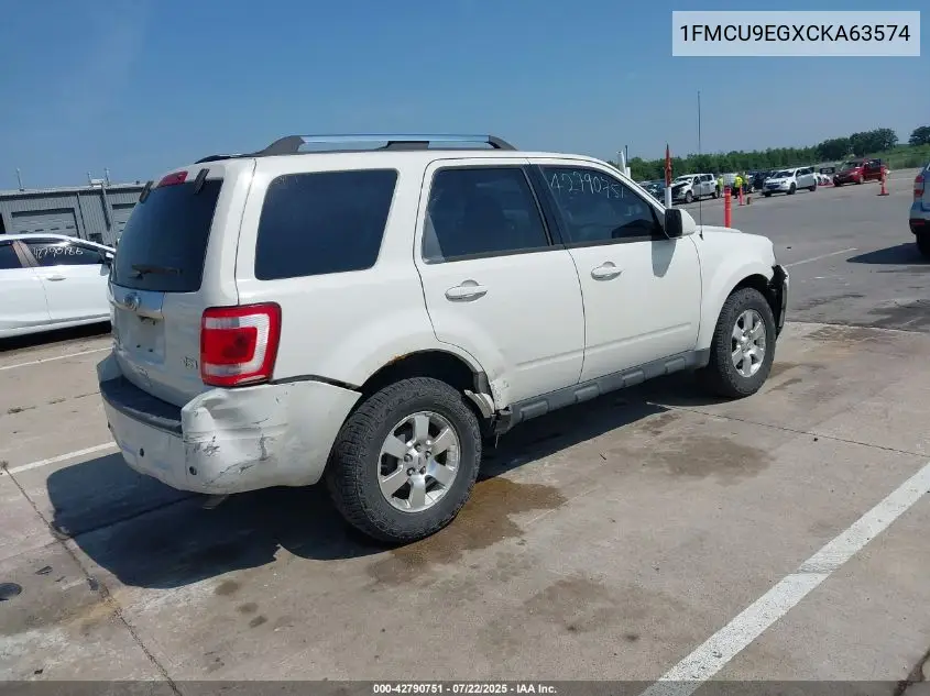 2012 Ford Escape Limited VIN: 1FMCU9EGXCKA63574 Lot: 42790751