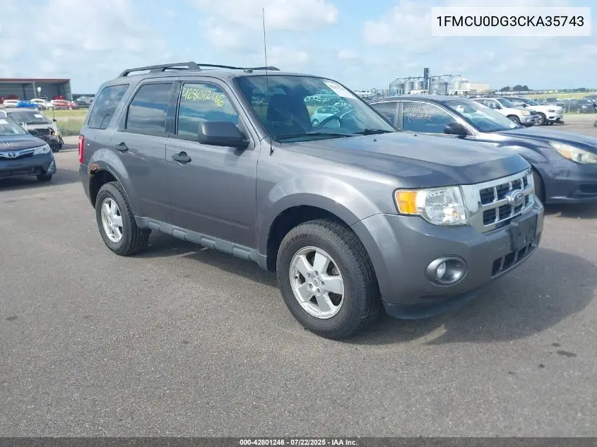 2012 Ford Escape Xlt VIN: 1FMCU0DG3CKA35743 Lot: 42801246
