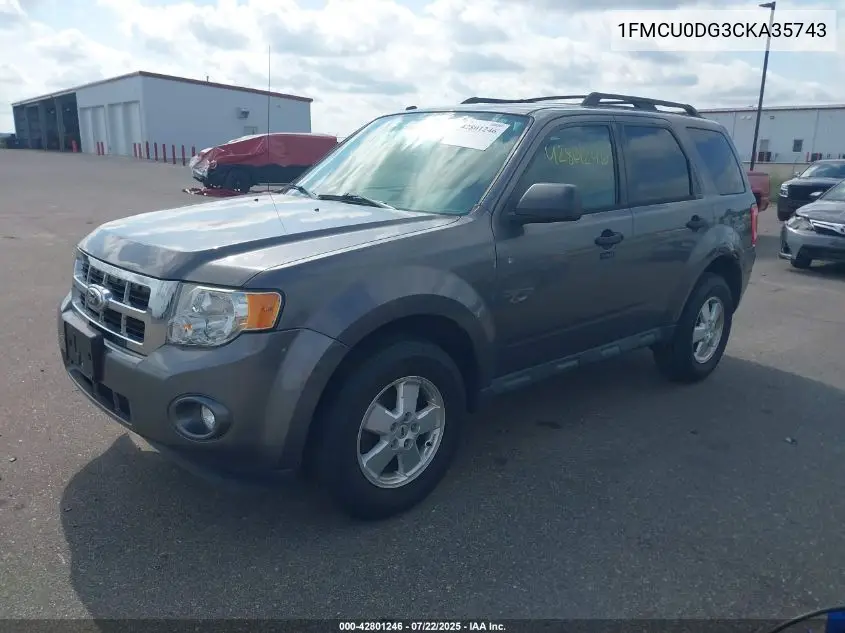 2012 Ford Escape Xlt VIN: 1FMCU0DG3CKA35743 Lot: 42801246