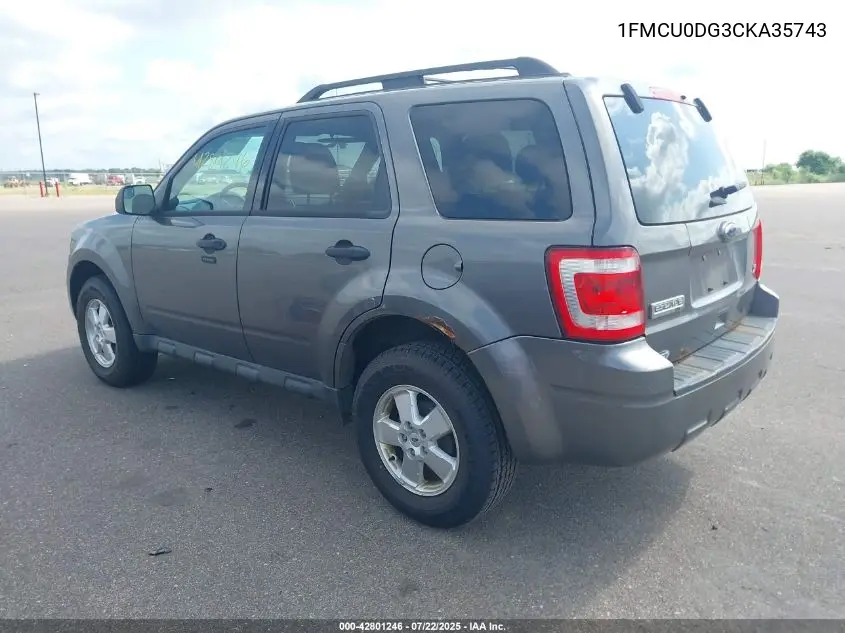 2012 Ford Escape Xlt VIN: 1FMCU0DG3CKA35743 Lot: 42801246