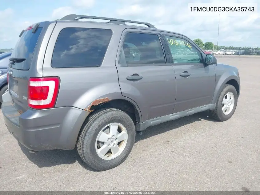 2012 Ford Escape Xlt VIN: 1FMCU0DG3CKA35743 Lot: 42801246