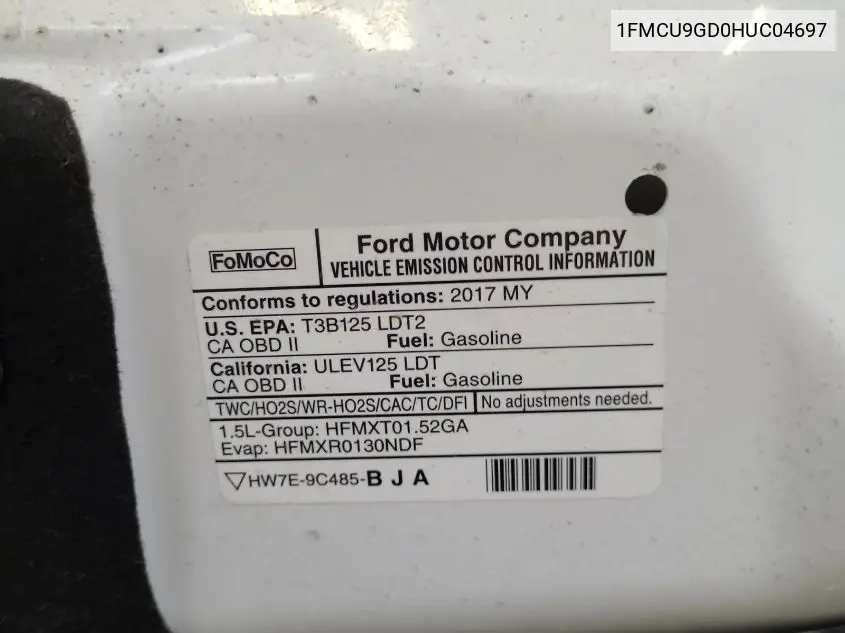 2017 Ford Escape Se VIN: 1FMCU9GD0HUC04697 Lot: 42631145