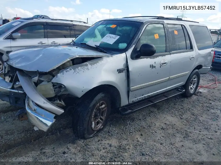 2000 Ford Expedition Xlt VIN: 1FMRU15L3YLB57452 Lot: 42742142