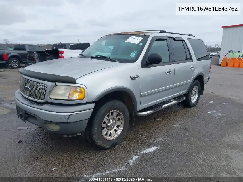 2001 Ford Expedition Xlt VIN: 1FMRU16W51LB43762 Lot: 41551119