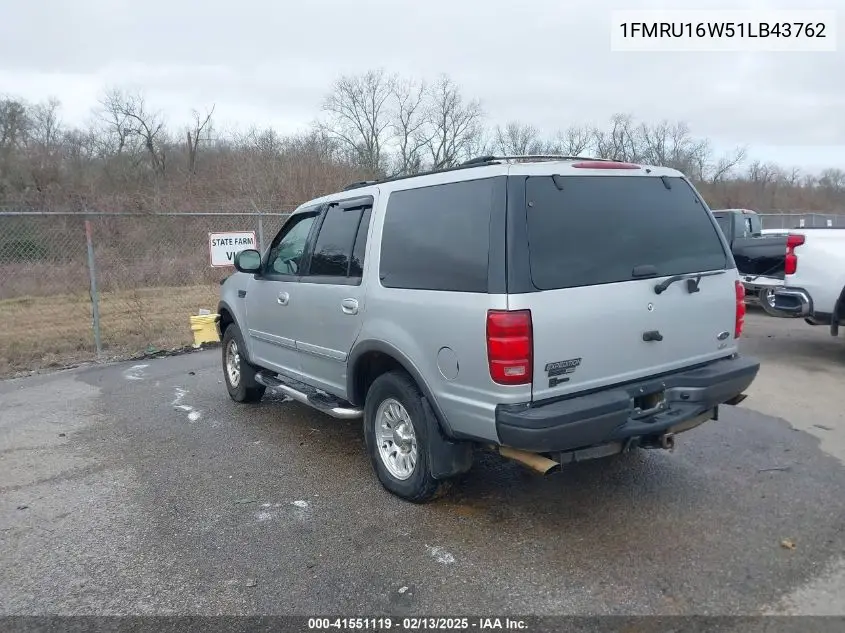 2001 Ford Expedition Xlt VIN: 1FMRU16W51LB43762 Lot: 41551119