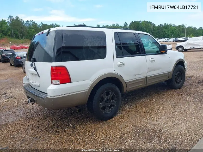 2004 Ford Expedition Eddie Bauer VIN: 1FMRU17W04LB17721 Lot: 42257353