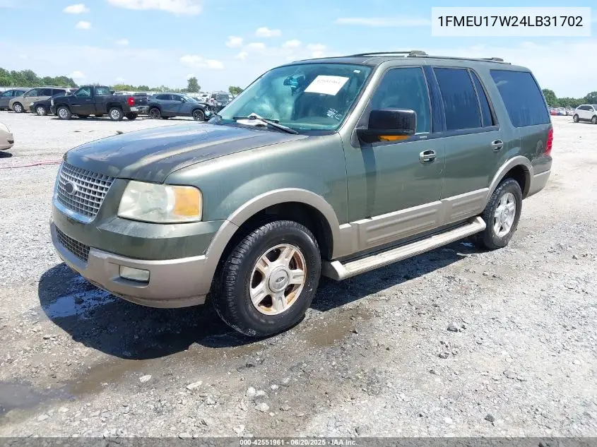 2004 Ford Expedition Eddie Bauer VIN: 1FMEU17W24LB31702 Lot: 42551961