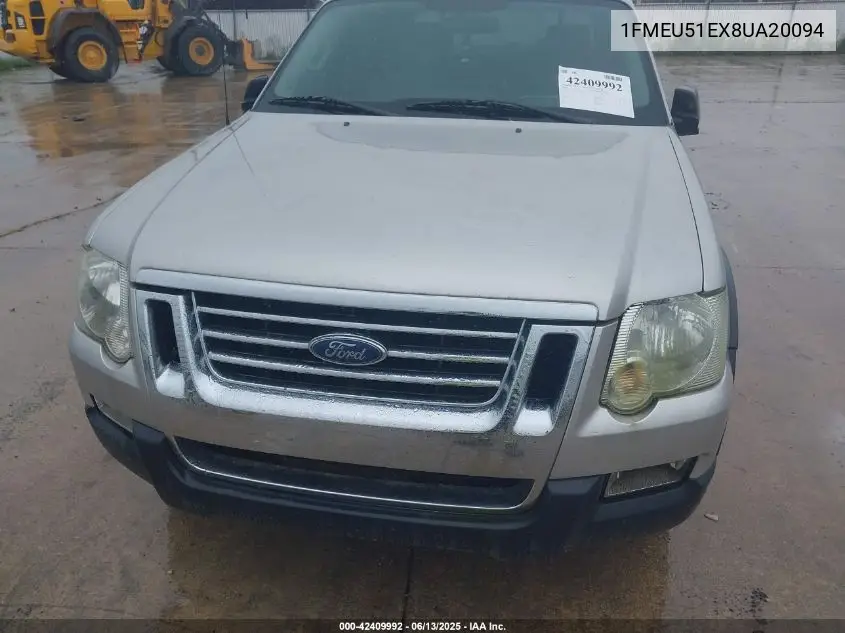 2008 Ford Explorer Sport Trac Xlt VIN: 1FMEU51EX8UA20094 Lot: 42409992