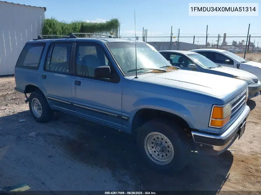 1991 Ford Explorer VIN: 1FMDU34X0MUA51314 Lot: 42617006
